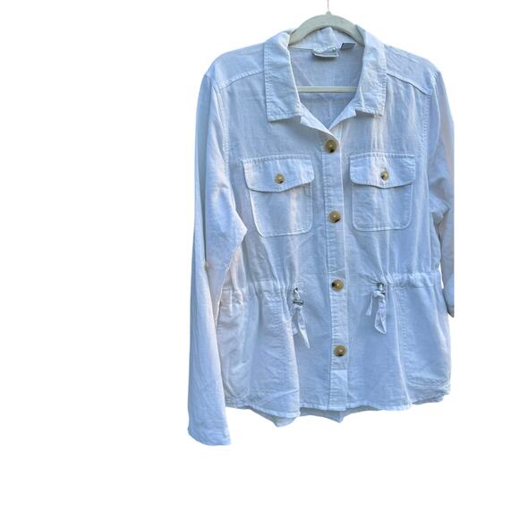 Liz Claiborn LINEN/COTTON white safari jacket/ top size Mediumn - Picture 3 of 5